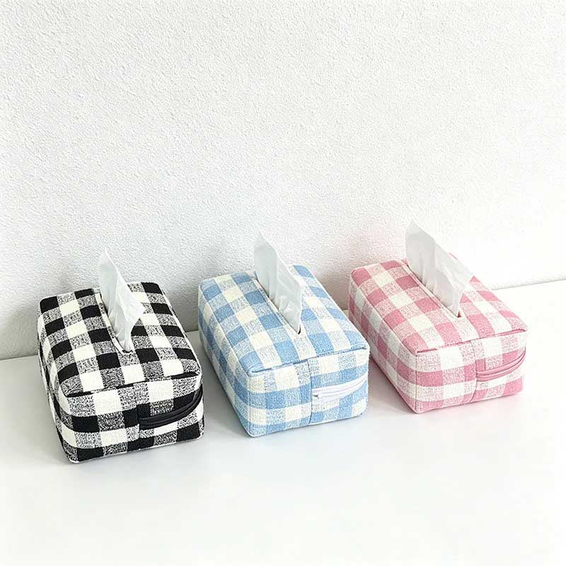 Checkered Fabric Tissue Box - Car & Home Napkin Holder