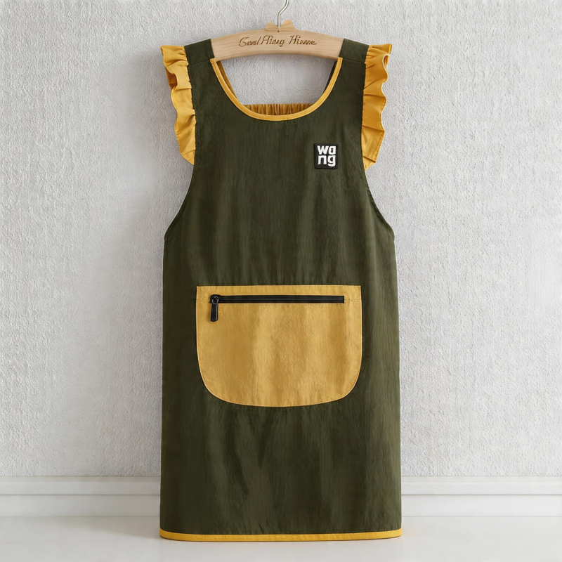 Ruffle Trim Waterproof Backband Apron - Sleeveless Canvas Kitchen Apron