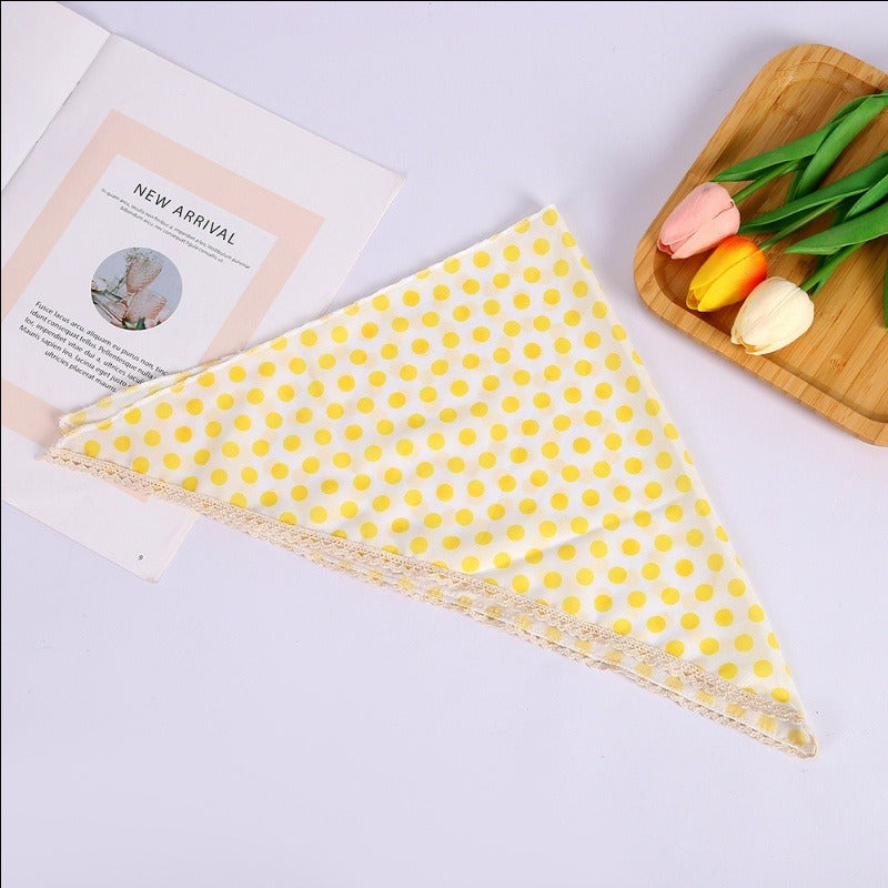 Polka Dot Triangle Culinary Bandanas - Lace Trimmed Headscarf(Set of 10)