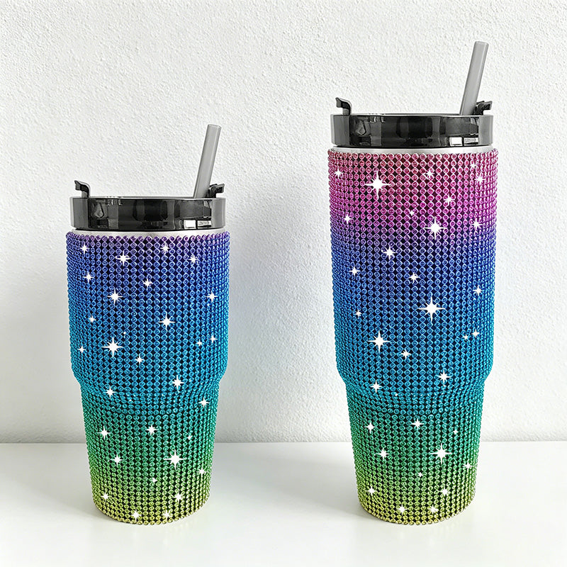 CouldNook 20/30oz Bling Rhinestone Car Tumbler - No Handle, Black Lid (Leopard & Gradient Series)