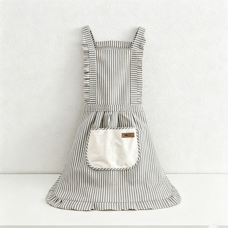 Striped Princess with Towel Pocket  Apron  - Polyester Backband Kitchen Apron