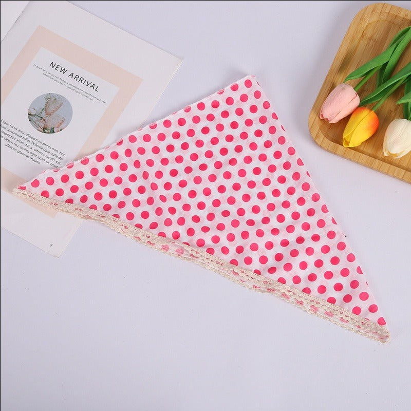 Polka Dot Triangle Culinary Bandanas - Lace Trimmed Headscarf(Set of 10)