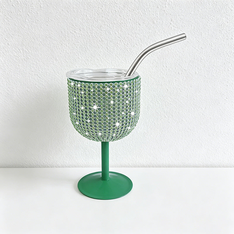 CouldNook 4oz Bling Rhinestone Mini Wine Goblet - Clear Lid & Straw (Solid Color Series)