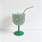 CouldNook 4oz Bling Rhinestone Mini Wine Goblet - Clear Lid & Straw (Solid Color Series)