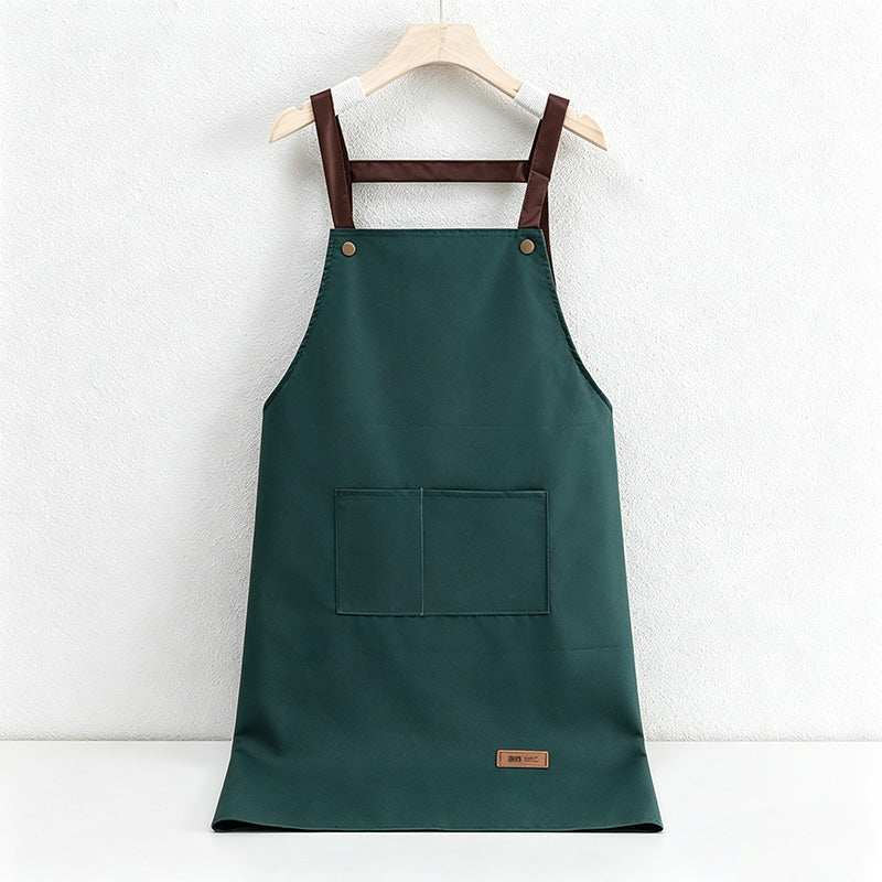 Solid Color with Leather Tag Backband Apron - PVC Waterproof Kitchen Apron