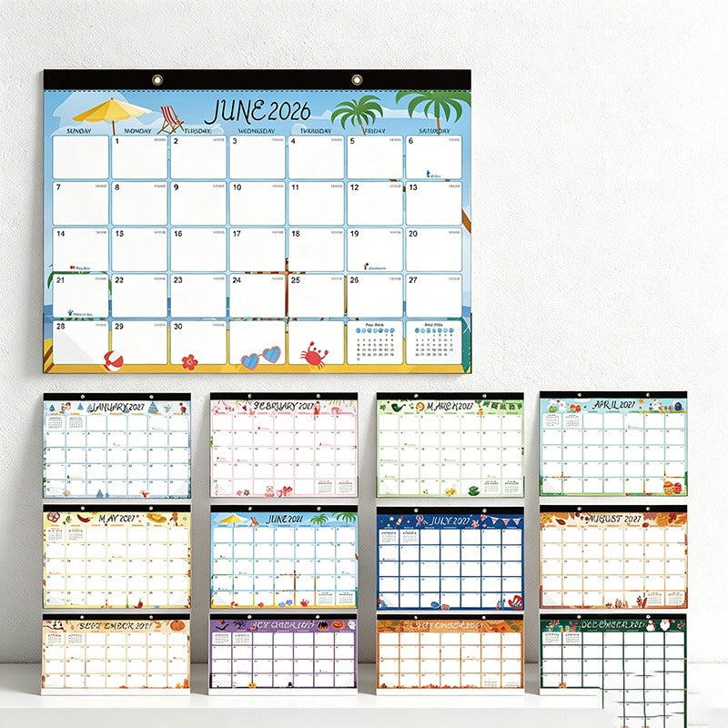 English 2026-2027 Wall Calendar - Floral Art Monthly Planner