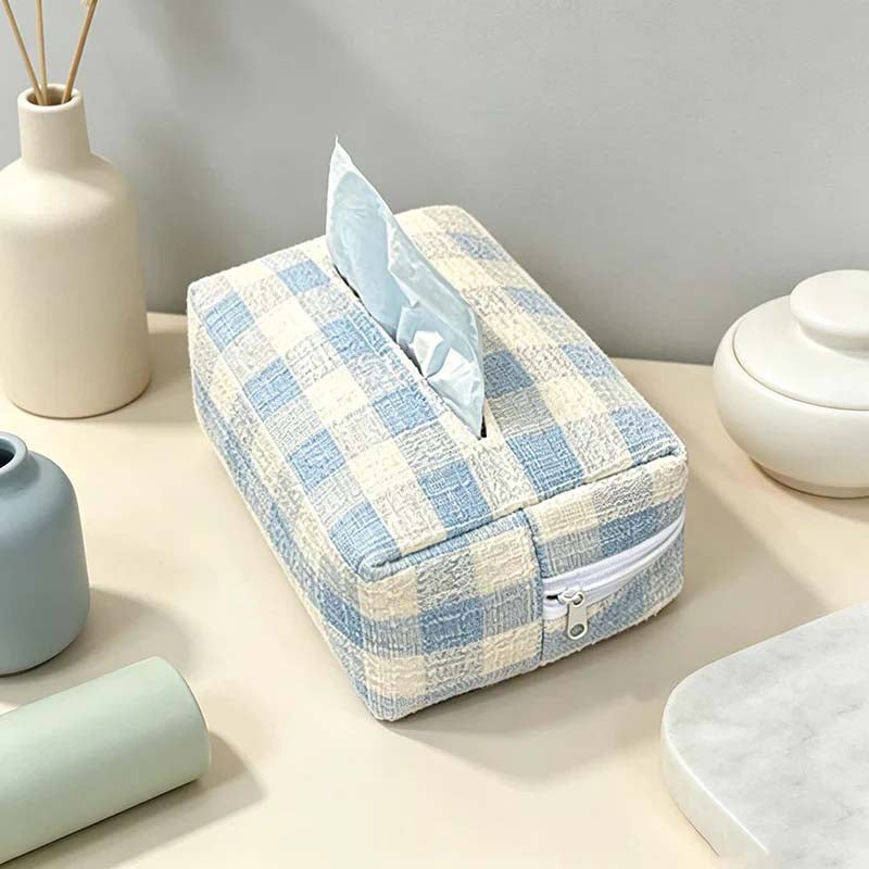 Checkered Fabric Tissue Box - Car & Home Napkin Holder