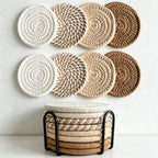 CouldNook 8-Piece Woven Cotton Coaster Set with Metal Holder - Minimalist Gradient Drink Mats