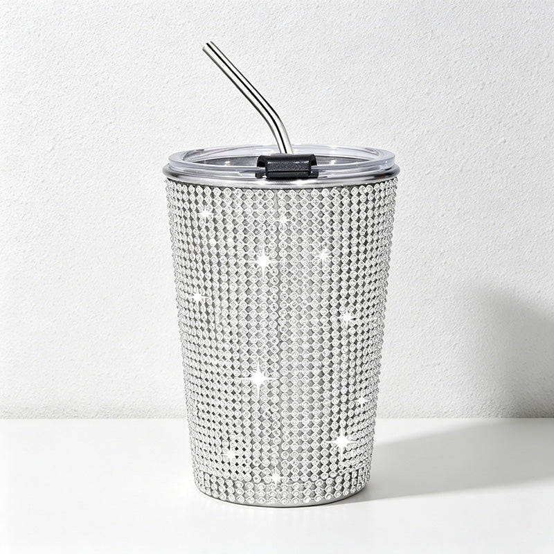 CouldNook 17oz Rhinestone Tumbler-Stainless Steel Insulated Straight Body Cup with Straw