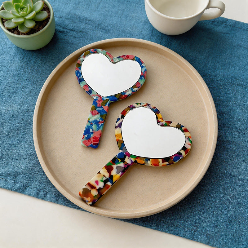 CouldNook Acetate Heart Handheld Mirror - Vintage Style Portable Makeup Mirror