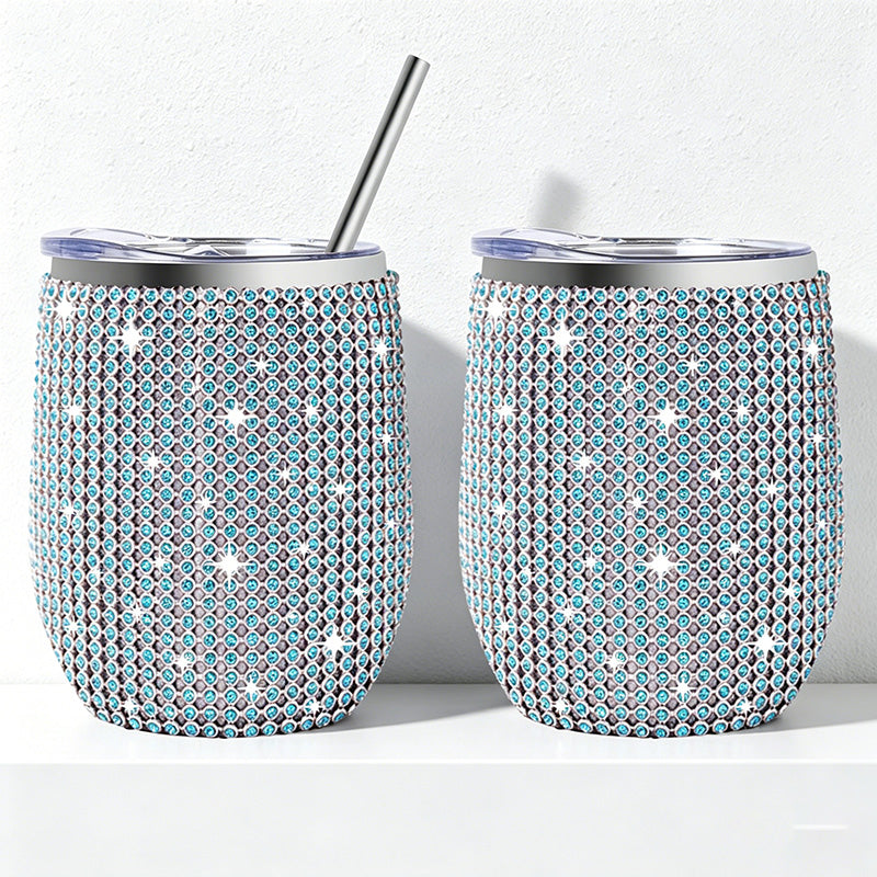 CouldNook 12oz Bling Rhinestone Stemless Wine Tumbler - Clear Lid & Straw (Solid Color Series)