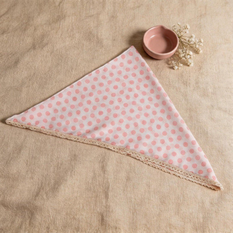 Polka Dot Triangle Culinary Bandanas - Lace Trimmed Headscarf(Set of 10)
