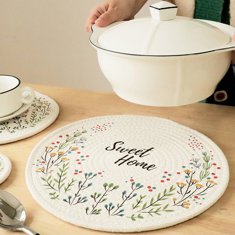 CouldNook Round Woven Cotton Rope Placemat - Cottagecore Floral Dining Mat