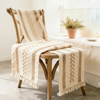 CouldNook Farmhouse Cotton Linen Table Runner - Rustic Boho Woven Macrame Mat