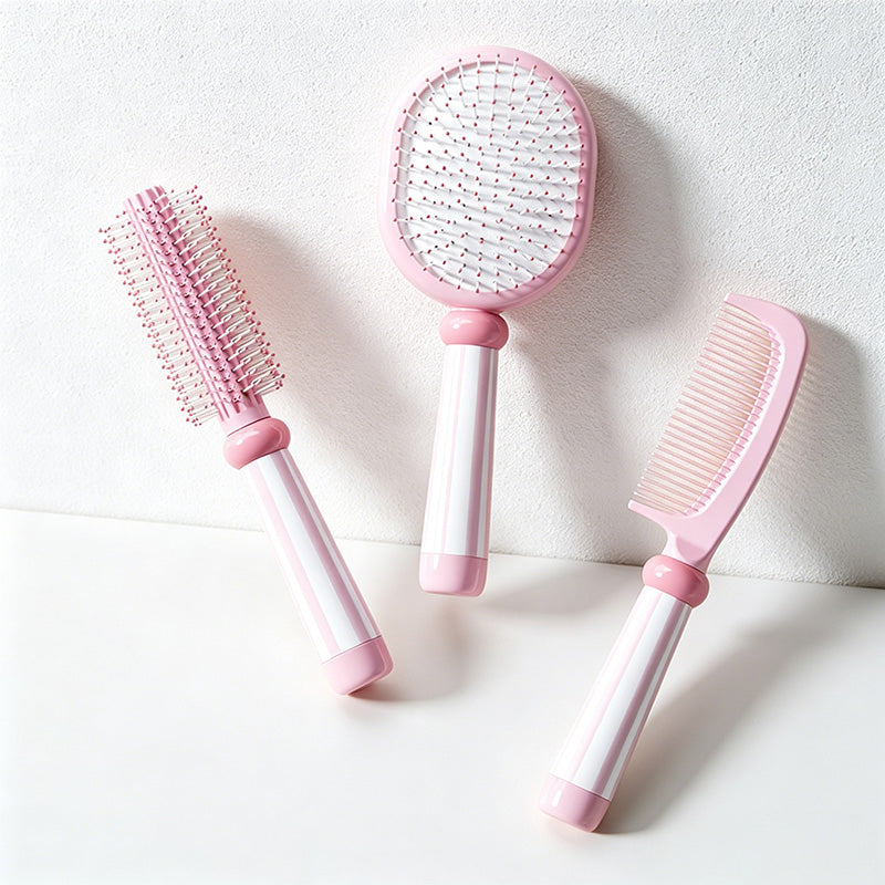 CouldNook Aesthetic Pastel Hairbrush 3-Piece Set - Cushion, Roller & Flat Comb