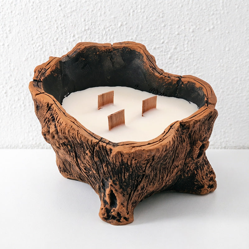 CouldNook Rustic Tree Stump Scented Candle - Crackling Wooden Wick Decor