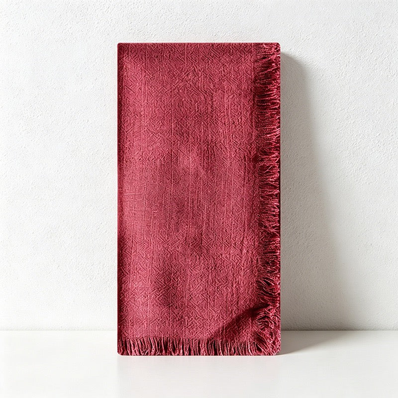 CouldNook Fringed Cotton Linen Napkin - Rustic Wabi-Sabi Dining Cloth