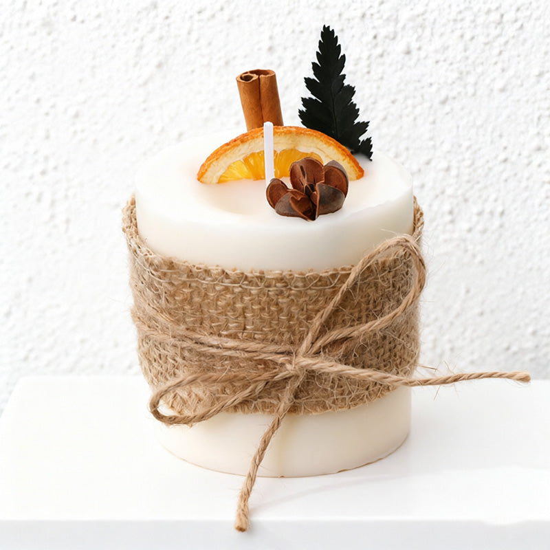 CouldNook Rustic Botanical Pillar Candle - Burlap Wrapped Farmhouse Decor