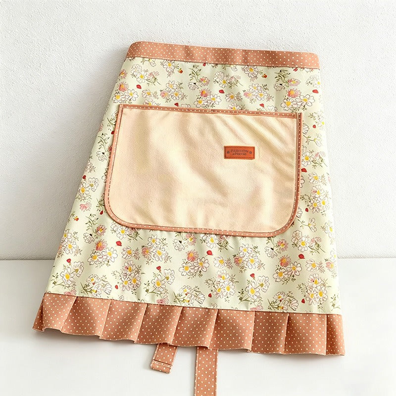 Floral with Towel Pocket Half Apron - Polyester Waist Apron