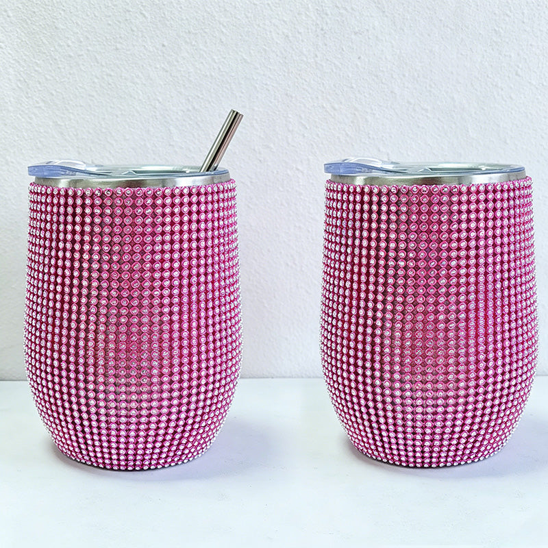 CouldNook 12oz Bling Rhinestone Stemless Wine Tumbler - Clear Lid & Straw (Solid Color Series)