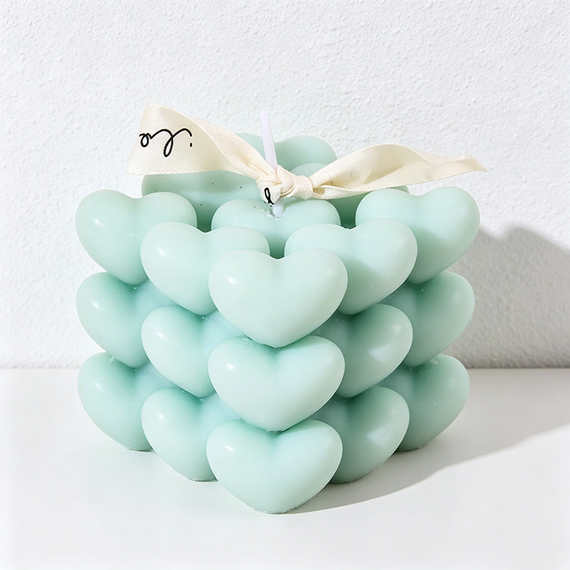 CouldNook 3D Heart Bubble Cube Scented Candle - Romantic Pastel Decor