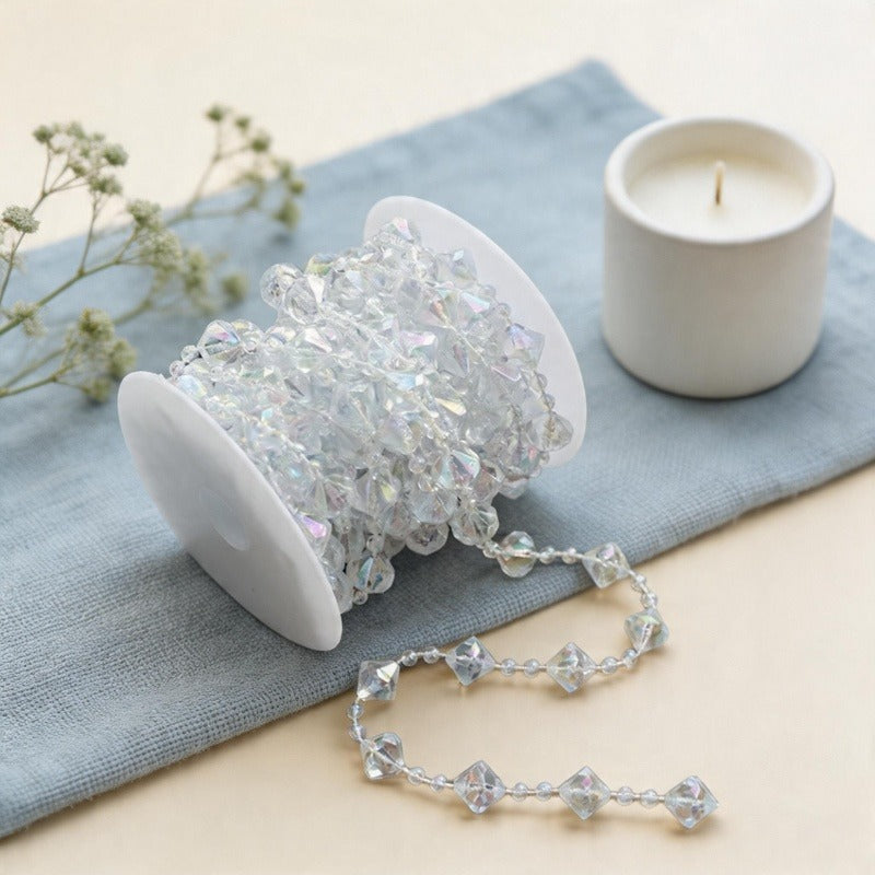Iridescent Faceted Diamond Bead Garland Wall Decor - Crystal Style Decoration Chain