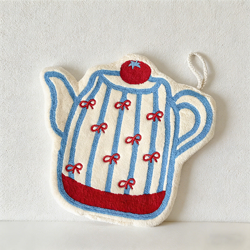 CouldNook Cute Teapot & Mitt Hanging Hand Towel - Soft Coral Fleece