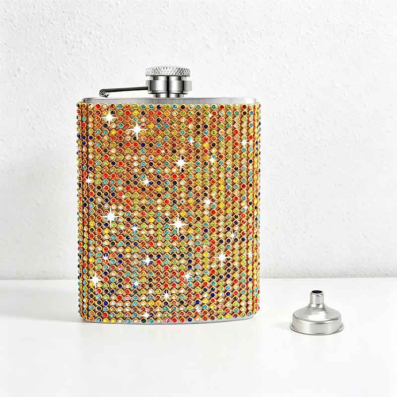 CouldNook 6/8oz Bling Rhinestone Hip Flask - Pocket Size with Funnel (Leopard & Gradient Series)
