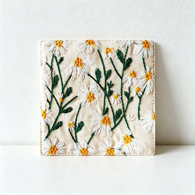 CouldNook Embroidered Cotton Linen Coaster - Cottagecore Daisy Drink Mat