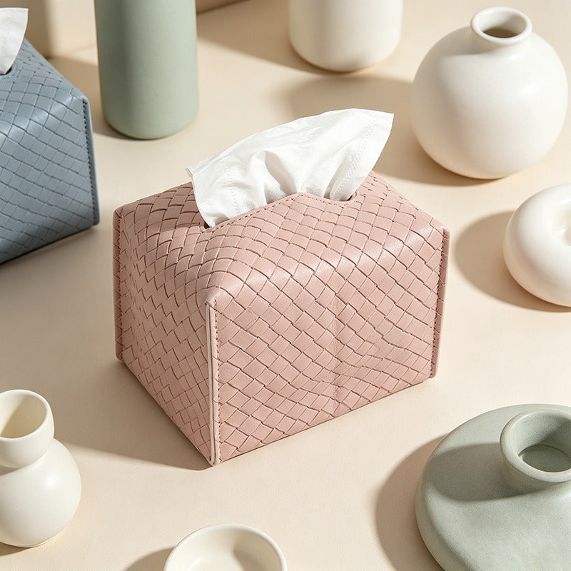 Woven PU Tissue Box - Leather Texture Square Napkin Holder