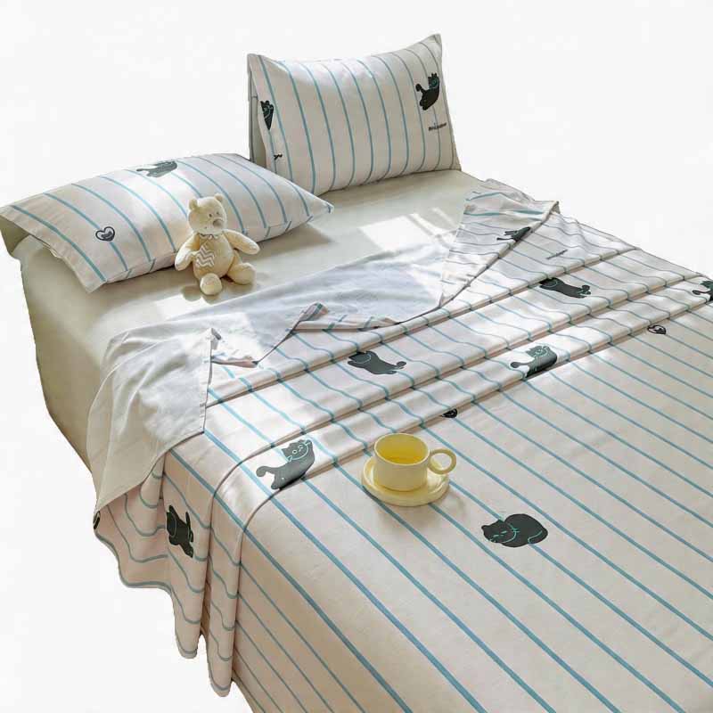 CouldNook Premium Cotton Homespun Flat & Fitted Sheet - Kawaii Meow Time