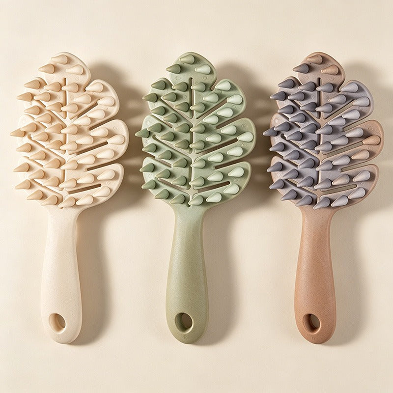 Leaf-Shaped TPR Shampoo Brush, Long Handle Scalp Massage Detangling Brush for Wet Hair