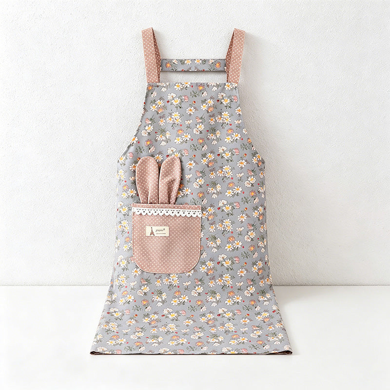 Floral with Bunny Pocket Backband Apron - Polyester Kitchen Apron
