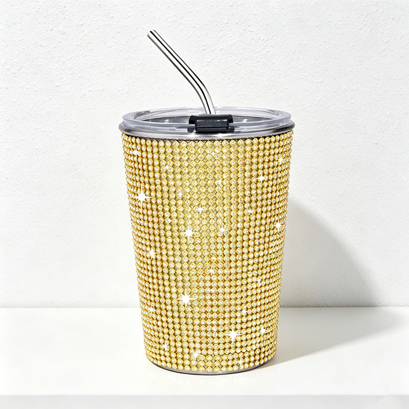 CouldNook 17oz Rhinestone Tumbler-Stainless Steel Insulated Straight Body Cup with Straw