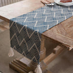 CouldNook Geometric Jacquard Table Runner - Minimalist Chevron Tassel Dresser Scarf (Classic Blue)