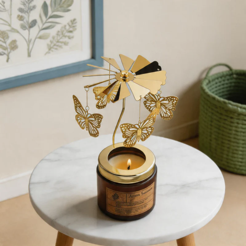 Rotating Carousel Candle Holder Candle Making Kits - Large Golden Spinning Tealight Carousel