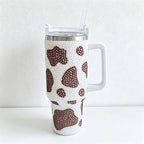 CouldNook 40oz Rhinestone Cow Print Tumbler-Stainless Steel Vacuum Insulated Ice Tumbler with Handle & Straw