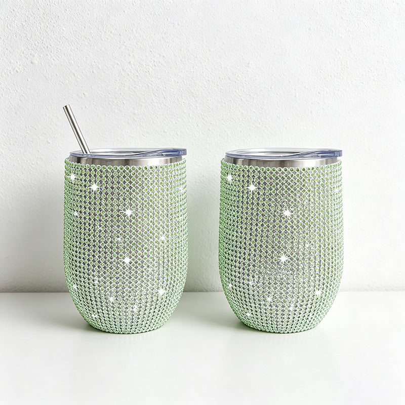 CouldNook 12oz Bling Rhinestone Stemless Wine Tumbler - Clear Lid & Straw (Leopard & Ombre Series)