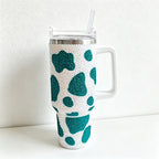 CouldNook 40oz Rhinestone Cow Print Tumbler-Stainless Steel Vacuum Insulated Ice Tumbler with Handle & Straw