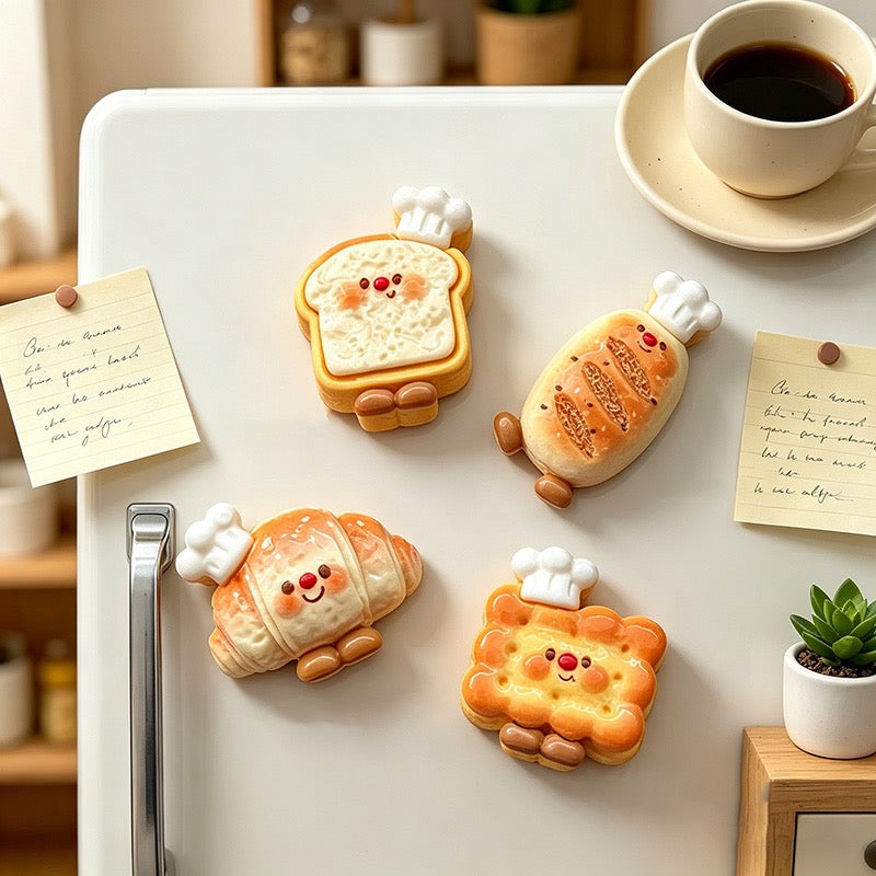 CouldNook 3D Miniature Bread Fridge Magnets - Rustic Bakery Set (4 Pcs)