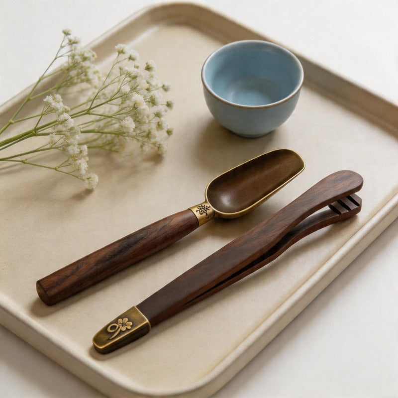 Alloy & Ebony Wood Tea Tools Set Tea Accessories - Tea Clip & Tea Spoon for Loose Leaf Tea-Set