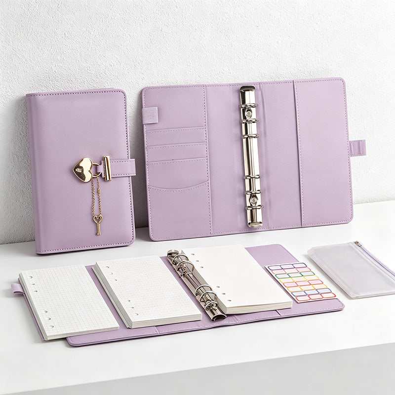 CouldNook Faux Leather Heart Lock Loose-Leaf Notebook
