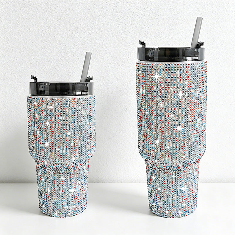 CouldNook 20/30oz Bling Rhinestone Car Tumbler - No Handle, Black Lid (Leopard & Gradient Series)