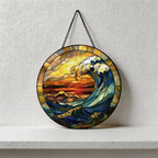 CouldNook Suncatcher-Ocean Wave Sunset Stained Glass Style Glass Sun Catcher Hanging Ornament