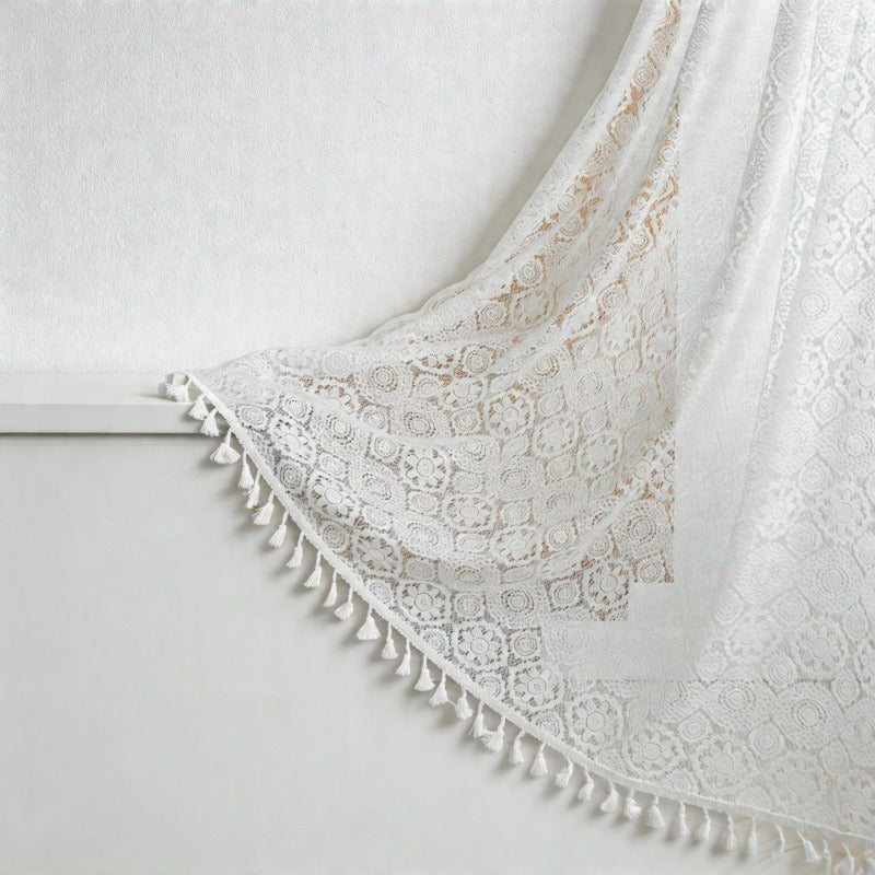 Bohemian Crochet Lace Sheer Curtains - Tassel Trimmed Drape