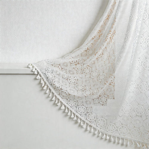 Bohemian Crochet Lace Sheer Curtains - Tassel Trimmed Drape