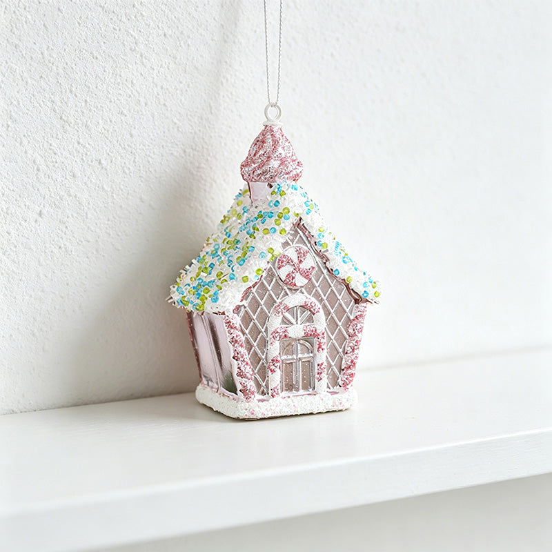 Pink Glitter Christmas House Wall Decor - 3D Hanging Christmas Decoration