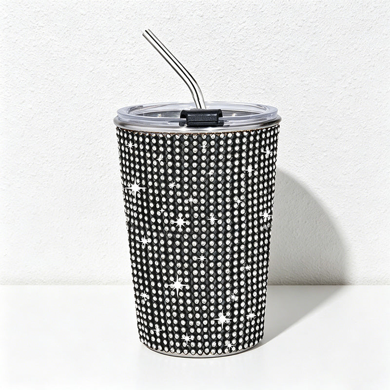 CouldNook 17oz Rhinestone Tumbler-Stainless Steel Insulated Straight Body Cup with Straw
