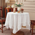 Vintage Lace Embroidered Ruffle Tablecloth - White Cotton-Blend Table Cover