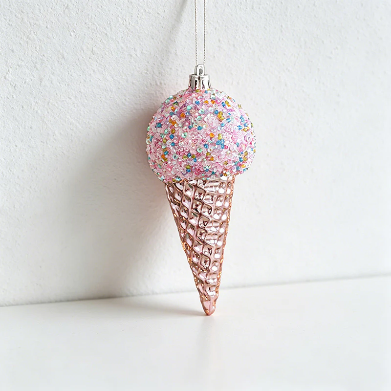Ice Cream Cone Shaped Christmas Wall Decor - Sparkly Hanging Ornament
